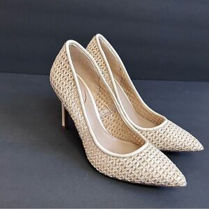 Sam Edelman Woven Raffia Pumps Womens 8M Pointed Toe Beige Straw Heels